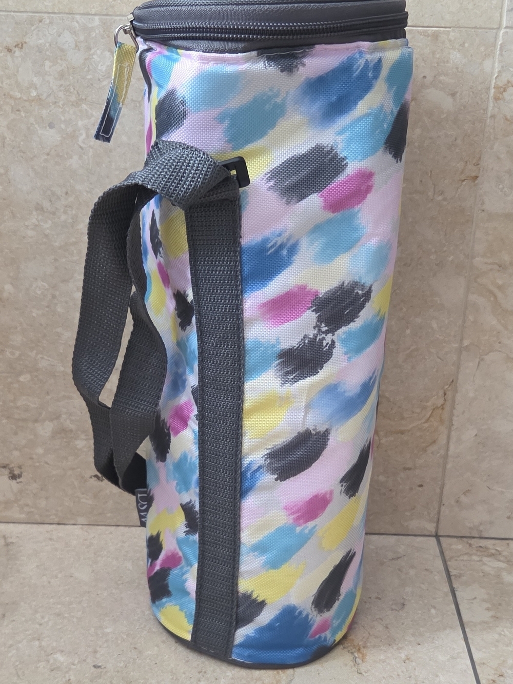 DSW Insulated Wine Bag Brush Pattern Multicolor Polyester with Handle 12" x 4.5"